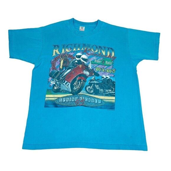 Vintage 1995 Richmond Kentucky Rider Rally T-Shirt Blue XL Biker Single Stitch - Picture 1 of 9